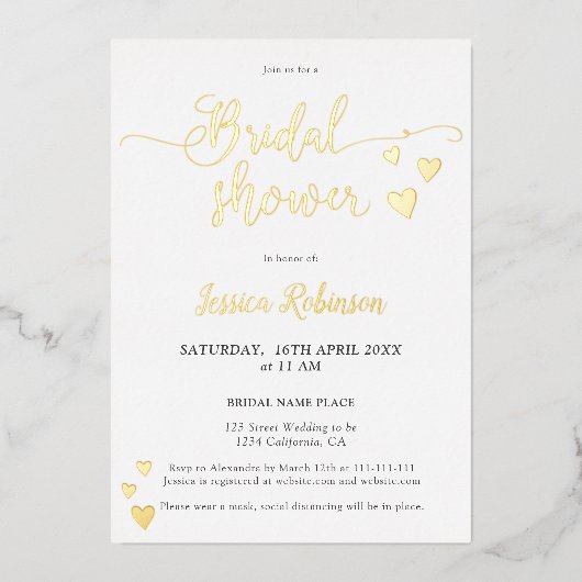 Eenvoudige foto van vrijgezellenfeest met gouden s folie uitnodiging (Voorkant)