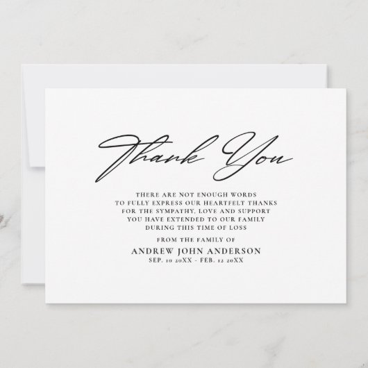 Eenvoudige foto van zwart en wit bedankkaart (Achterkant)