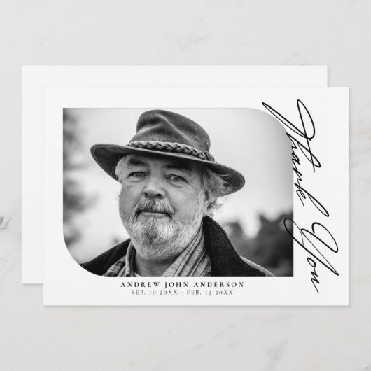 Eenvoudige foto van zwart en wit bedankkaart (Voorkant / Achterkant)