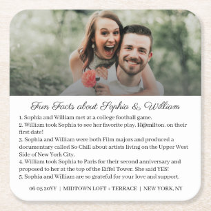 Eenvoudige foto Zwarte Calligrafie Fun Facts Wedde Vierkante Kartonnen Onderzetter
