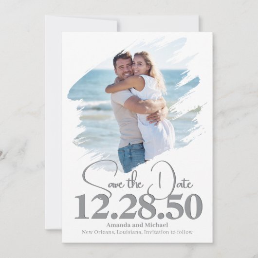 Eenvoudige Fotoborstel Strokes Sla de datum bruilo Save The Date (Voorkant)