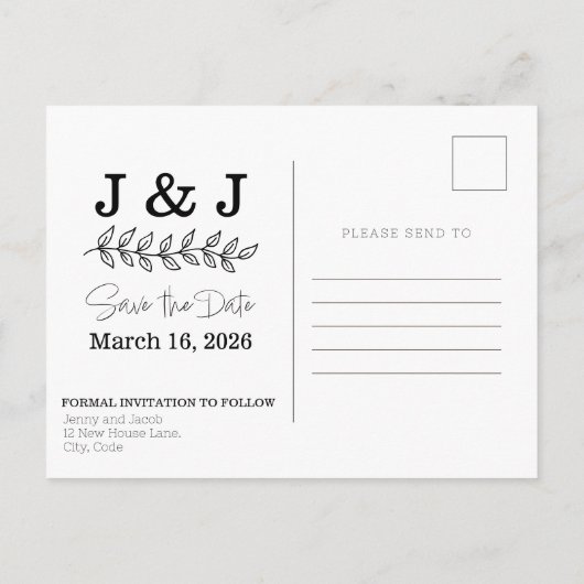 Eenvoudige fotocollage datums Opslaan van de datum Briefkaart (Achterkant)