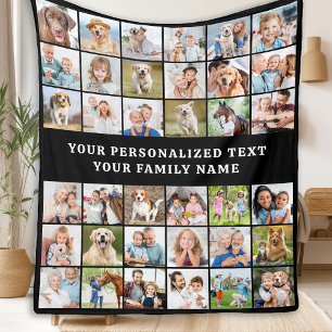Eenvoudige Fotocollage Gepersonaliseerde Zwart 36  Fleece Deken
