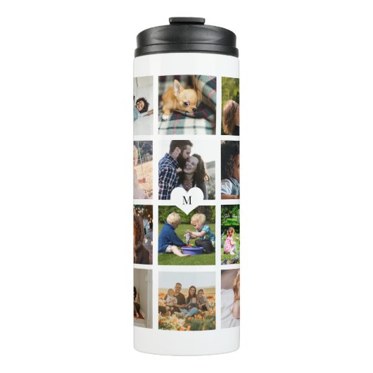 Eenvoudige fotocollage met monogram als aandenken  thermosbeker (Voorkant)