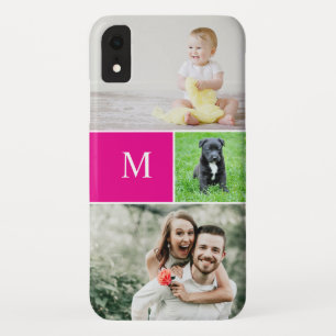 Eenvoudige fotocollage monogram familie magenta ro iPhone XR hoesje