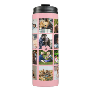 Eenvoudige fotocollage monogrammed aandenken blos thermosbeker