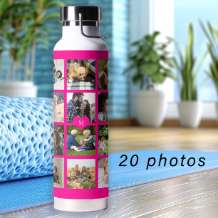 Eenvoudige fotocollage monogrammed aandenken roze waterfles