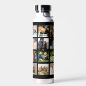 Eenvoudige fotocollage monogrammed aandenken zwart waterfles (Links)