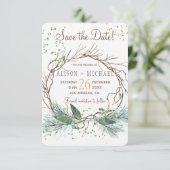 Eenvoudige fotowinter met een reddingsplek save the date (Staand voorkant)