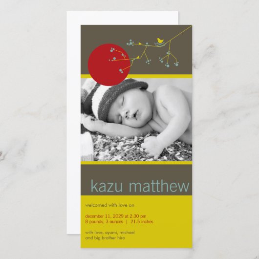 Eenvoudige geboorte van een nestende vogel en een aankondiging (Voorkant / Achterkant)