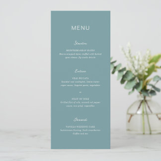 Eenvoudige Gedempte Blauwe Elegante Trouw Menu