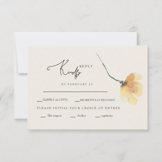 Eenvoudige gele bloemstengel crème RSVP (Voorkant)