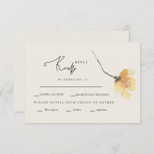 Eenvoudige gele bloemstengel crème RSVP (Voorkant / Achterkant)