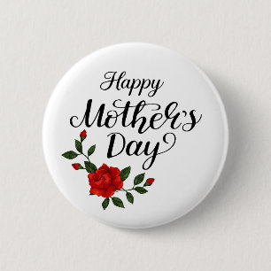 Eenvoudige Gelukkige Moederdag Bloemrijke Calligra Ronde Button 5,7 Cm