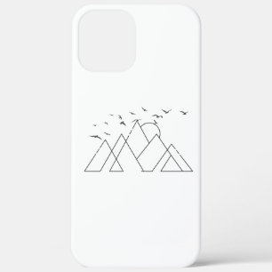 Eenvoudige geometrische bergen met vogels natuur A iPhone 12 Pro Max Hoesje