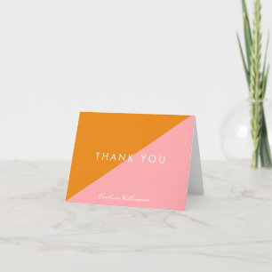 Eenvoudige geometrische roze oranje aangepaste bru bedankkaart