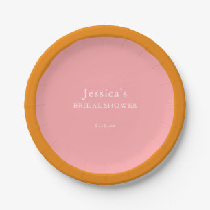 Eenvoudige geometrische roze oranje aangepaste bru papieren bordje
