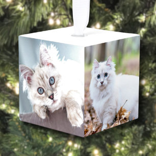 Eenvoudige Gepersonaliseerde Pet Cat Foto Kerstmis Kubus Ornament
