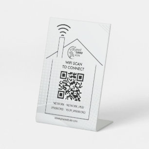 Eenvoudige gepersonaliseerde wifi-netwerk qr-code reclamebord met voetstuk