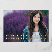 Eenvoudige gespleten Gold Script Photo Afstuderen  Folie Uitnodiging (Voorkant)