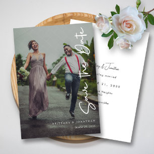 Eenvoudige gestreepte overlay foto bruiloft Bewaar Save The Date
