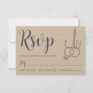 Eenvoudige Gevist Haak Trouwringen RSVP Card Kraft Kaartje
