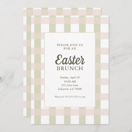 Eenvoudige Gingham Easter Brunch Uitnodiging (Voorkant / Achterkant)