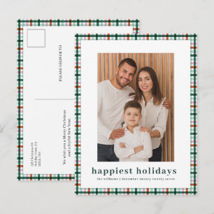 Eenvoudige Gingham Foto Prettigste Kerstmis Feestdagenkaart