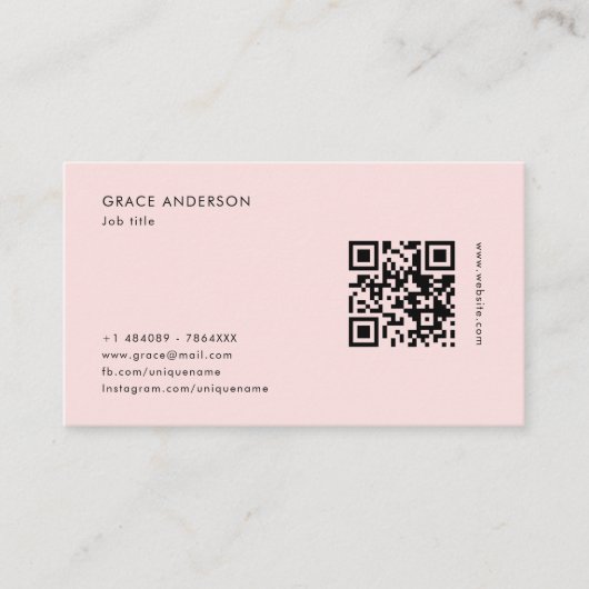 Eenvoudige Girly Roze Vrouwelijke QR Code Sociale Visitekaartje (Voorkant)