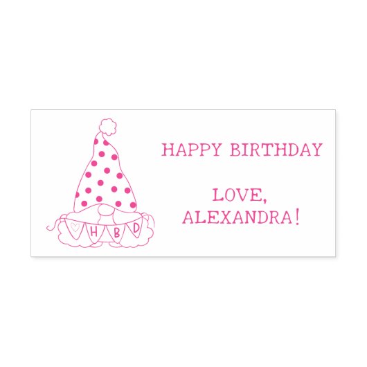 Eenvoudige Gnome Happy Birthday Banner Zelfinktende Stempel (Design)