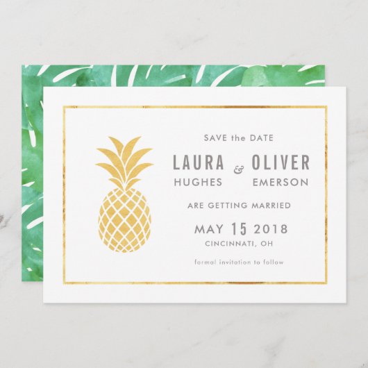 Eenvoudige Gold-ananas Sla de datumkaarten op Save The Date (Voorkant / Achterkant)