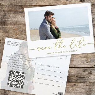 Eenvoudige Gold Calligraphy Moderne Photo QR Code Briefkaart