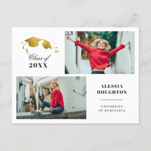 Eenvoudige Gold Graduation Caps Photo Graduation P Uitnodiging Briefkaart