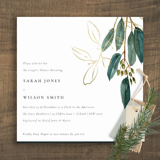 Eenvoudige Gold Green Eucalyptus Foliage Couple Sh Kaart