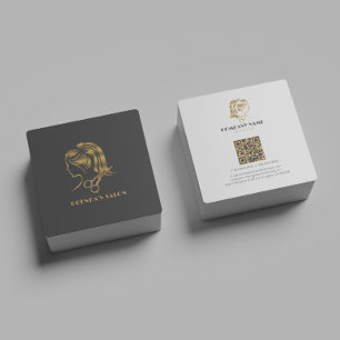 Eenvoudige Gold Hair Salon Logo, donkergrijze acht Vierkante Visitekaartje
