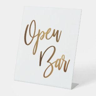 Eenvoudige Gold Handwriting Open Bar Reclamebord Met Voetstuk