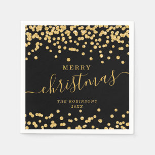 Eenvoudige GOLD Kerstmis Feestdagen Glitter Black Servet