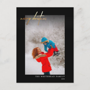 Eenvoudige Gold Merry-kerstfoto zwart Briefkaart