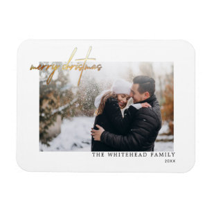 Eenvoudige Gold Merry-witte kerstkaart Magnet Magneet