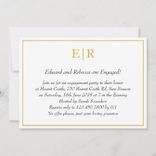Eenvoudige Gold Monogram Elegant Engagement Party Kaart