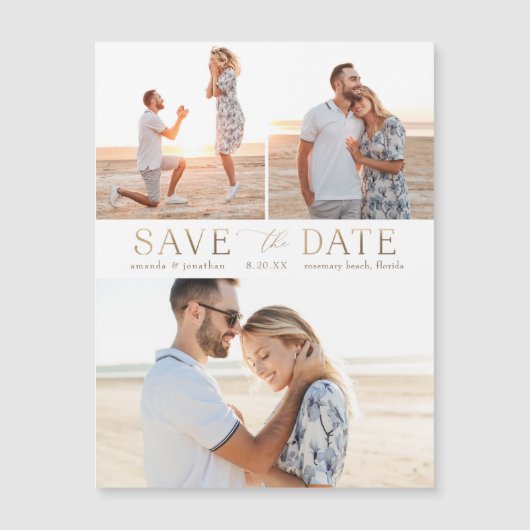 Eenvoudige Gold Multiple Photo Save the Date (Voorkant)