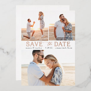 Eenvoudige Gold Multiple Photo Save the Date Real Folie Uitnodiging