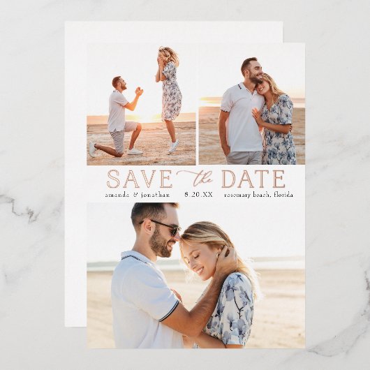 Eenvoudige Gold Multiple Photo Save the Date Real Folie Uitnodiging (Voorkant / Achterkant)