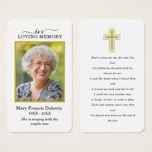 Eenvoudige Gold Photo Sympathie Funeral Prayer Car Visitekaartje