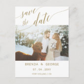 Eenvoudige Gold Script-kalligrafie Sparen de Datum Aankondigingskaart (Voorkant)