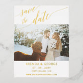 Eenvoudige Gold Script-kalligrafie Sparen de Datum Folie Uitnodiging Briefkaart (Voorkant)
