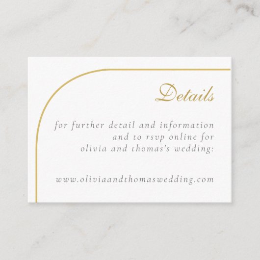 Eenvoudige Gold Script Wedding Details Enclosure K Informatiekaartje (Voorkant)