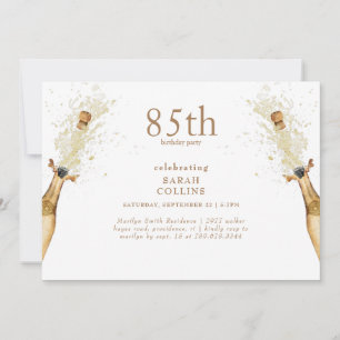 Eenvoudige Gold Text Champagne 85th Birthday Party Kaart