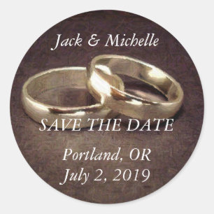 Eenvoudige Gold Wedding Bands - bespaar de datum-S Ronde Sticker