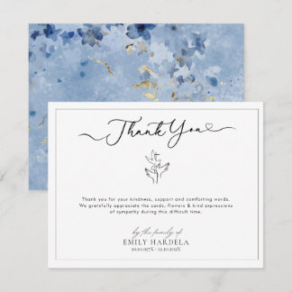 Eenvoudige Golden Blue Floral begrafenis bedankkaa Bedankkaart